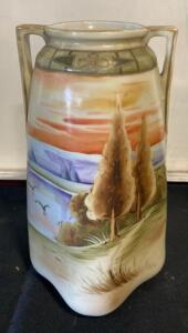 Hand-Painted Nippon Porcelain Vase, THE GNROTH Studios, Two Handles, Japan ca. 1891&ndash;1921