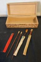 Hand-Carved Wooden Box Set with 3 Pairs Decorative Chopsticks & Beaded Covers, Native American Design - 2