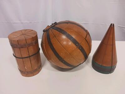 Vintage Wooden Geometric Models Set&mdash;Sphere, Cylinder, Cone, Segmented Construction, 8&ndash;9" Size