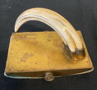 Antique Brass Desk Ink Blotter with Mounted Animal Claw Handle, c. Late 19th&ndash;Early 20th C.