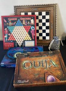 **"The planchette began to move again... spelling another single word: MURDER"** Ouija Board A4812 Hasbro, Chinese Checkers Painted Board, Inlaid Wooden Chess/Checkers Set