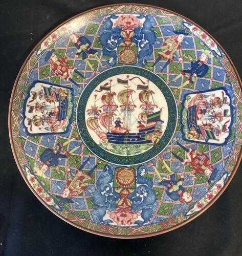Tominaga Toen Japanese Imari Charger Plate, Dutch Ship & Traders, 12&rdquo; Hand-Painted Porcelain