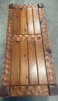 Rustic Hand-Carved Wooden Coffee Table with Carved Edge Pattern and Thick Block Legs - 3