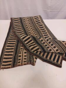 Traditional Indian Wool Blanket, Black/Tan Geometric, 80x64 in, Whipstitched Edge, Tag 942