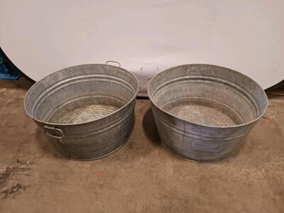 Large 24" Galvanized Steel Utility Tubs with Handles, Approx. 16-20 Gallon Capacity, Set of 2