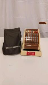 Hedman 950 Mechanical Check Writer with Cover, Manual Lever, Vintage Office Equipment