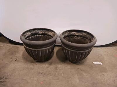 Pair of Reain Fluted Urn Planters, 17" Diameter, Aged Black Finish, Drainage Holes