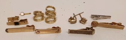Vintage Gold Tone Tie Clips, Cufflinks, Collar Rings & Stud Button Mixed Lot (10+ Pieces)