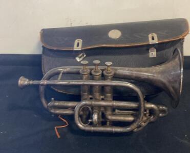 J.W. Pepper & Son Vintage Cornet, Silver-Plated Brass, Early 20th Century, Original Case