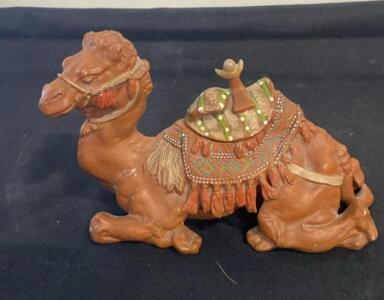 Vintage Camel Figurine Inkwell, Hand-Painted, Removable Saddle Lid, Early 20th Century Europe