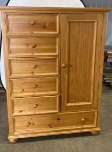 Solid Pine Combination Dresser Armoire, 6 Drawers 1 Door, Shelves, 54"x38"x18", Natural Finish