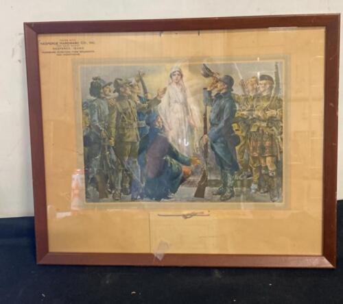Framed WWI Era "Battlefields" Print with Nezperce Hardware Co. Idaho Advertising, c. 1920s 17&rdquo;x20&rdquo;