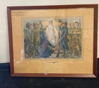 Framed WWI Era "Battlefields" Print with Nezperce Hardware Co. Idaho Advertising, c. 1920s 17&rdquo;x20&rdquo;