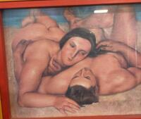 Framed Art Print of Reclining Nudes with Light Wood Frame and Red Mat 13&rdquo;x11&rdquo; - 2