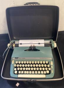 Smith-Corona Sterling Manual Portable Typewriter Teal Blue QWERTY with Carrying Case 1960s
