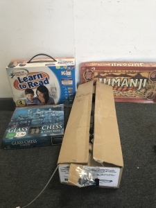 (1) Therm Products Double Barrel Heating Assembly (1) Glass Chess Set (1) Hooked On Phonics Game (1) Jumanji Boatd Game