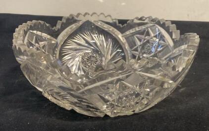 American Brilliant Period Cut Glass Crystal Bowl, 8" Diameter, 3.75" Height, 3.75 lbs