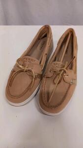 Sperry Authentic Original Women's Tan Suede Boat Shoes, 360&deg; Lacing, Non-Marking Sole