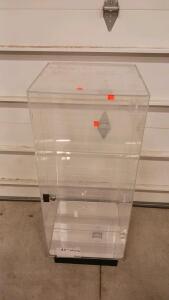 Locking Acrylic Display Case, 41.5"x15"x13.5", 3 Shelves, Clear, Hinged Door, Cam Lock