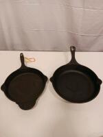 Pair of Cast Iron Skillets, Estimated 8" & 10" Sizes, Dual Pour Spouts, Integral Handles