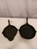 Pair of Cast Iron Skillets, Estimated 8" & 10" Sizes, Dual Pour Spouts, Integral Handles - 2
