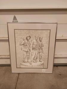 Vietnam Veterans Memorial Three Soldiers Framed Art Print 26x24 Silver Frame Military Theme