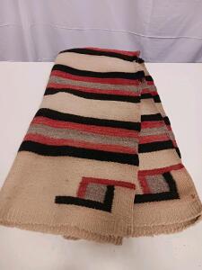 Handwoven Wool Southwestern Blanket/Rug &ndash; Geometric Banded Navajo Style, 60"x36", Cream/Red/Black