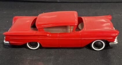 Vintage 1958 Chevrolet Impala Style 1:24 Slot Car Body, Red, Metal Chassis, GMC Badge