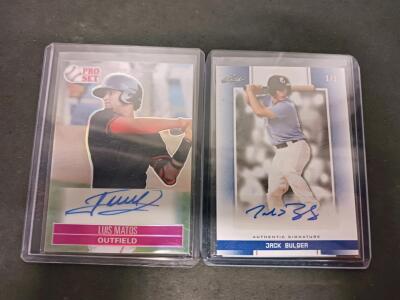 Luis Matos 2021 Leaf Pro Set Auto 20/20 & Jack Bulger 2019 Leaf 1/1 Perfect Game Autograph Cards