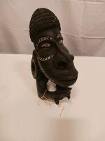African Tribal Carved Wooden Bust, Baule Style, 10&ndash;12" Tall, Mid-20th Century