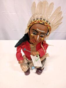 Vintage 1960s Battery-Operated Tin Native American Drummer Toy, Japan, 11" Tall, Tin & Cloth