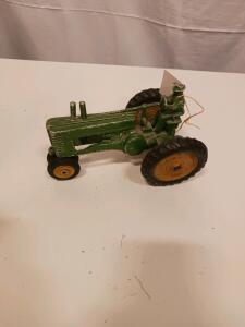 Vintage John Deere Model A Cast Iron Toy Tractor with Driver, 7.5" Length