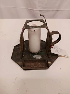 Vintage Metal Chamberstick Candle Holder, Octagonal Tray, Matchbox Holder, Primitive Handle