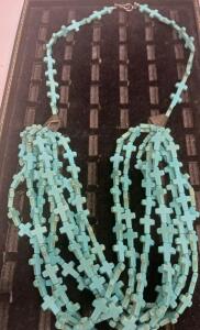 Multi-Strand Turquoise Cross Necklace with Silver-Tone End Caps, 16" Length with 3" Extender