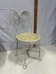Miniature Vintage Ice Cream Parlor Chair, Twisted Metal Frame, 17" Tall, Upholstered Swirl Seat