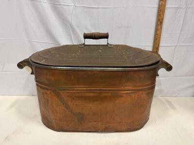 Antique 1920s Copper Boiler with Lid and Wooden Handle