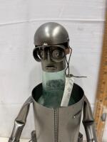 Metal Skier Wine Bottle Holder, Handcrafted Novelty Caddy, 14" Tall with Glass Bottle - 2