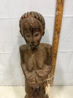 Kongo Tribe Female Wooden Statue, 23" Tall, Hand-Carved with Raffia Waist - 3