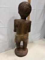 Kongo Tribe Female Wooden Statue, 23" Tall, Hand-Carved with Raffia Waist - 4