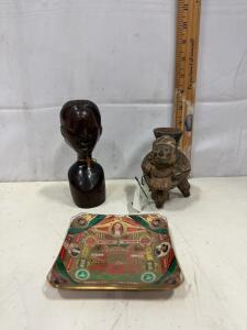 African Hand-Carved Dark Hardwood Bust Sculpture, 7.5" Tall, Inventory Tag 972