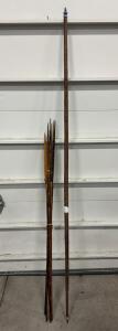 Set of 7 African Spears with Wooden Shafts and Iron Tips, Approx. 5-7 ft Each