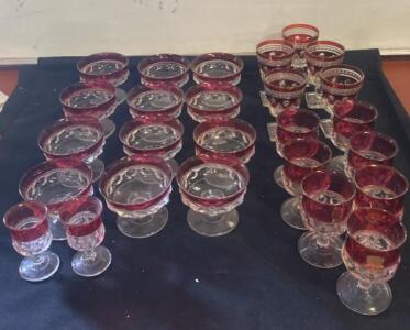 Vintage Kings Crown Ruby Flashed Glass Set &ndash; 22 Piece Thumbprint Goblets & Sherbet Cups