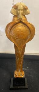 Art Nouveau Gilt Female Figure Sculpture, Circa 1900s, Gold & Ivory Finish, Black Marble Base