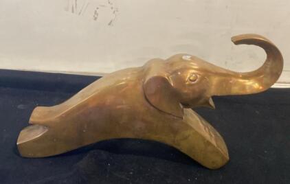 Vintage Solid Brass Elephant Sculpture, 12" x 7" x 11.25", 8.5 lbs