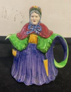 Vintage 1930s&ndash;1940s English "Little Old Lady" Ceramic Character Teapot, 7.5" Tall