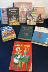 Vintage & Classic Children's Literature Lot - 9 Books incl. Raggedy Ann, Rascal, Treasure Island