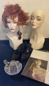 Vintage Deliso Debs Stiletto Heels with Rhinestone Ankle Strap- Cut Glass Bowl and More
