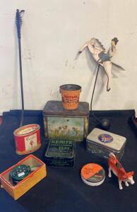 Vintage Tin Lot: Sultana Peanut Butter, US Air Corps, Kerite Tape, Cavalier, Cowboy Toy