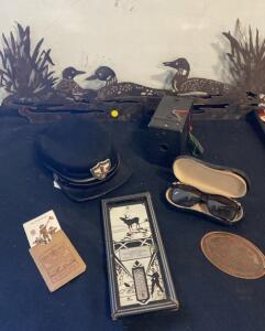 Vintage Police Style Peaked Cap &ndash; Black Wool, Eagle Crest Badge, Gold Trim, 1940s-1960s Era