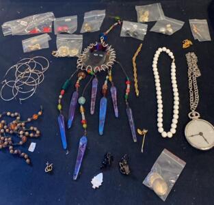 Vintage & Costume Jewelry Lot, 25+ Pieces, Necklaces, Pocket Watch, Earrings, Brooches